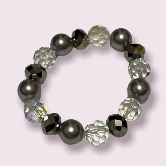 Silver black crystal elastic stretch bracelet beach coastal resort vintage! - Picture 2 of 7